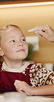 Christmas, mom and girl with flour on nose in kitchen, playful baking and bonding for holiday celebration. Home, festive season or happy woman with child for cooking together, family tradition or fun