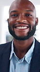 Face, business and black man in office with smile, auditor experience and pride for financial agency. Happy, person and accountant in workplace with about us, entrepreneurship and career development.
