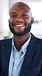Face, business and black man in office with arms crossed, experience or smile for financial agency. Confident, person and accountant in workplace with about us, entrepreneurship or career development