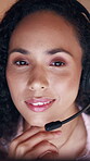 Telemarketing, businesswoman and listen in office with tech, life insurance and market survey feedback. Person, contact and hearing update in agency for lead generation, policy faq and planning.