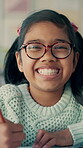 Face, student and education with girl in classroom for learning, future and youth. Scholarship, academy and growth with portrait of kid in school for child development, knowledge, smile and lesson