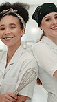 Face, team or women with arms crossed in kitchen, entrepreneur or professional baker for food industry. Smile, small business or pastry chef with pride for culinary skills, bakery artisan or about us