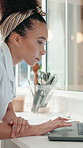 Chef, woman and clipboard in restaurant with laptop, online order or website for inventory management. Person, reading and checklist in diner with computer, hospitality admin or review for menu plan.