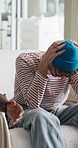 Mistake, anxiety and man in home, support for mental health and concerned in living room. Apartment, fail and person with depression, frustrated and reaction for emotion, expression for crisis or sad