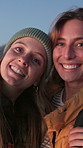 Happy, hug and face of girl friends in nature with bonding, love and connection together on holiday. Smile, care and portrait of women outdoor with embracing for travel, vacation or weekend trip.