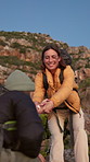 Friends, hiking and women in nature, help for fitness and environment for hobby, weekend break or exercise. Outdoor, hikers and people with support, training and trekking with happiness and adventure