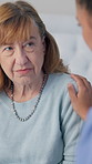 Comfort, consultation and nurse with senior woman in retirement home for medical support. Trust, checkup and caregiver with elderly female patient for discussion of service at nursing facility.