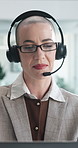Call center, glasses or woman in office with laptop, contact us or investment advice in crm service. Specs, tech or finance consultant with mic, online banking or feedback assistance in loan support
