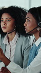 Call center, women and team with help, training or discussion with technical support. Collaboration, contact us and agent in office for customer care, IT hotline and advice for coaching with tech