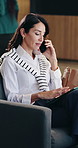 Phone call, tablet and businesswoman in office for communication with client for finance budget. Contact, technology and financial manager on mobile discussion for investment planning in workplace.