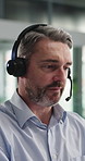 Contact us, call center and business man in office for banking support, advice or account assistance. Help, talk or mature agent with headset for loan enquiry, financial feedback or customer service