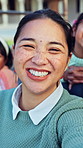 Woman, teacher and face for selfie with children at school, smile and excited for learning at playground. Happy people, mentor and kids for photography, group or education for scholarship at academy