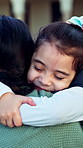Hug, happy and teacher with kid at school for bonding, learning or education together outdoor. Smile, love and female educator embracing girl child for development, growth or connection at academy.