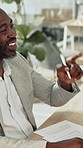 Black man, documents or meeting with video call in office for online discussion or proposal. Businessman, employee or talking with paperwork for webinar, business conversation or project in workplace
