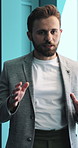 Business, presentation and man in office, planning for investment deal and feedback for profit. Person, financial advisor and professional in workplace, conversation and speaker for economy info