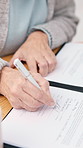 Financial advisor, old woman and paperwork for home, signature and investment contract. Business agent, consulting and senior client for insurance policy, writing or documents for pension checklist