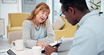 Documents, conversation and businessman with senior woman in home for retirement contract. Application form, discussion and financial advisor with elderly client for investment paperwork in workplace