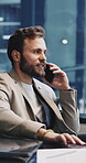 Phone call, talk and advisor with business man in office for communication, portfolio manager and contact. Account update, feedback and conversation with person and mobile in agency for broker chat