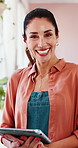 Face, laughing and tablet with woman in startup boutique for planning, research or schedule. App, funny and reaction with happy store owner in small business studio for about us, agenda or management