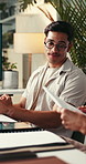 Man, people and documents in meeting with discussion, research or feedback for sustainability report. Person, team and talk in office with paperwork, carbon footprint results or eco friendly business