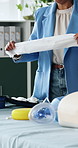 Hands, presentation and training with gauze for first aid, teaching and gear with dummy at office. Person, coach and talk at workshop with discussion, equipment or explain with bandage for emergency