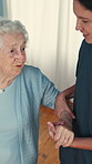 Balance, help and nurse walking with old woman in retirement home for healing or recovery. Assistance, healthcare and physiotherapy with caregiver of senior patient in session for rehabilitation