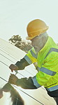 Tools, engineer and inspection with solar panels in field for renewable energy, electricity and sustainability. Mature, man and photovoltaic farm for maintenance, eco friendly power system and grid