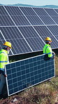 Solar panels, install or teamwork with men in nature for photovoltaic grid, renewable energy or walking. Sustainability, electric system or engineer with safety, industry or outdoor for maintenance