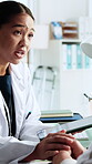 Patient, support and doctor with tablet in hospital, conversation or explaining diagnosis on website. Woman, medical professional and empathy with old person, consultation and test results in clinic