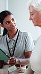 Tablet, physiotherapy and advice with old woman in office for consulting, rehabilitation plan and medical. Chiropractic checkup, online referral and healthcare review with senior person in clinic