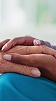 Holding hands, comfort and nurse with senior woman in nursing home for support with medical results. Empathy, compassion and caregiver with elderly female patient in retirement for healthcare.