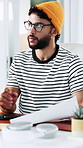 Businessman, documents and planning with computer for web design, strategy or project in office. Creative man, employee or digital designer with paperwork, ideas or tasks for development in workplace
