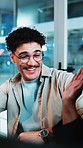 Manager, people and high five in office with success, achievement or good review for journalist story. Happy, management and team with applause, celebration or congratulations for article submission.