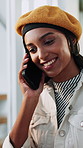 Business, woman and phone call in office for journalist, article planning and chat with source. Communication, female person and creative agency with tech for schedule, story feedback and contact