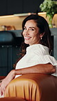 Wellness, face and happy woman in house with day off, positive attitude or optimism on weekend break. Wellbeing, free time or mature person with good mood, confidence and satisfaction in Los Angeles.