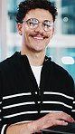 Face, man and programmer with laptop in office for career pride, about us and software update. Portrait, male person or programming with pc for encryption, debugging server and troubleshooting system