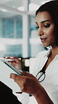 Stylus, programming and woman in office, tablet for software development and server for password. Person, email and programmer in workplace, cybersecurity research and coding tech for website info