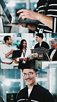 Series, teamwork and web development with designer people in office for discussion or planning. Collaboration, collage and strategy with design team in creative workplace for project management