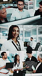Series, teamwork and web design with developer people in office for discussion or planning. Conversation, collage and strategy with designer employee team in workplace for project management