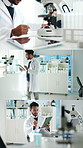 Series, research and man in lab, tablet for medical innovation and science experiment. Person, scientist and employee in workplace, equipment and biotech for test results, app and healthcare vaccine