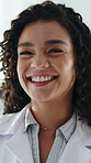Science, face or woman in lab with pride, ambition or experience in medical research. Portrait, happiness scientist in clinic with confidence, career growth or about us in pharmaceutical study.