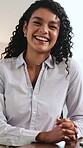 Laugh, face or businesswoman in office with pride, about us or ambition as investment advisor. Happy, portrait or financial consultant in firm with confidence, career or experience in risk management
