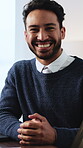Happiness, face or man in office with pride, about us or ambition as investment advisor. Laugh, business or financial consultant in firm with confidence, career or experience in risk management.