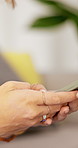 Typing, phone and hands of woman in home for social media, internet and online chat. Apartment, scroll and person on smartphone for message, website and mobile app for connection, contact and post