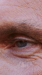 Health, vision and man with eyecare in closeup for optical assessment, eyesight test or wellness. Optometry, eyes and mature person with glaucoma exam, contact lenses and prescription for cataracts