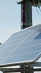 City, empty and rooftop with solar panels for electricity, renewable energy and sustainability. Building, outdoor and photovoltaic cell for installation, eco friendly solution and alternative power