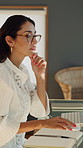 Woman, notebook and computer with remote work from home with schedule, review and glasses for proposal. Mature person, virtual assistant and feedback with pc, report and freelance job at apartment