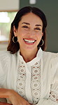 Woman, smile and face with arms crossed in home with laugh, relax and confidence in morning. Mature person, happy and portrait with pride, break or chill in living room at apartment in Portugal