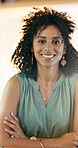 Face, business and woman in office, arms crossed and startup for advertising agency. Person, professional and employee in workplace, happiness and career ambition for campaign promotion and about us