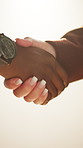 Business, agreement or people handshake with deal for partnership, negotiation offer and welcome. Meeting, investors and shaking hands on white background for collaboration, investment and thank you
